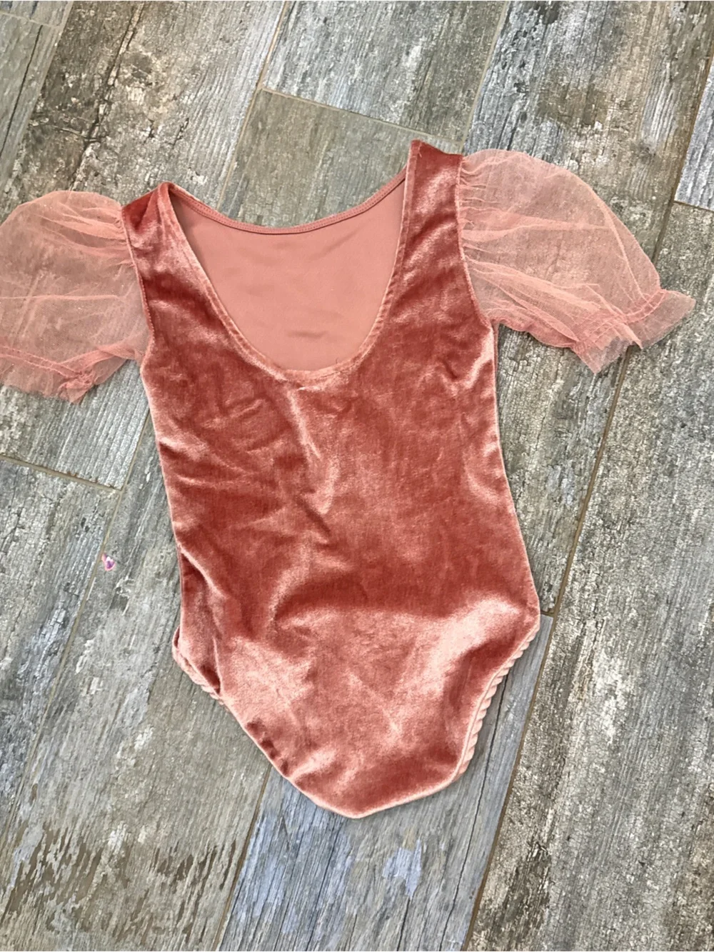 Zara Velvet One-Piece Bodysuit with Tulle Puff Sleeves - Rose